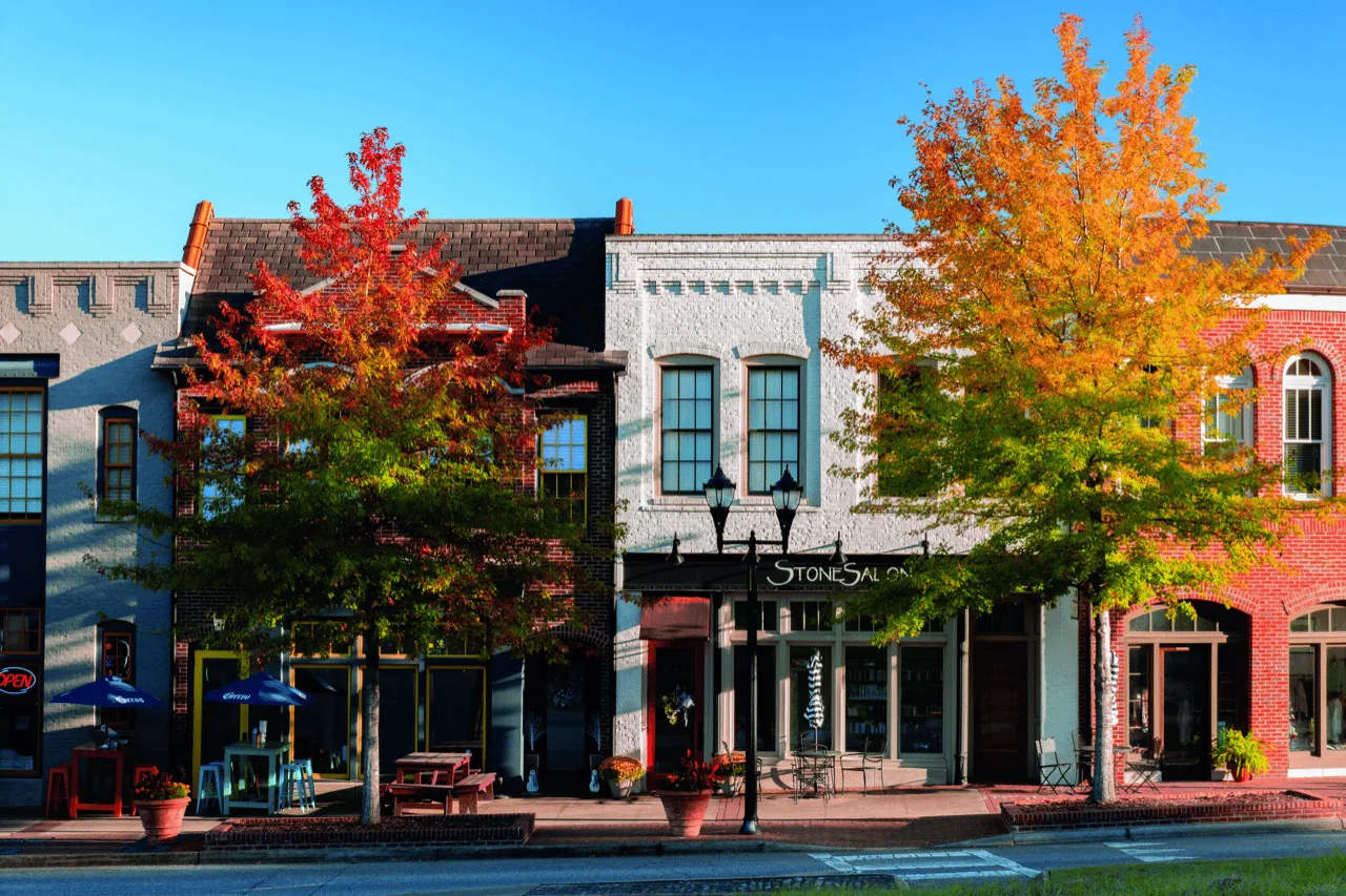 Storefronts in downtown Hoover, Alabama